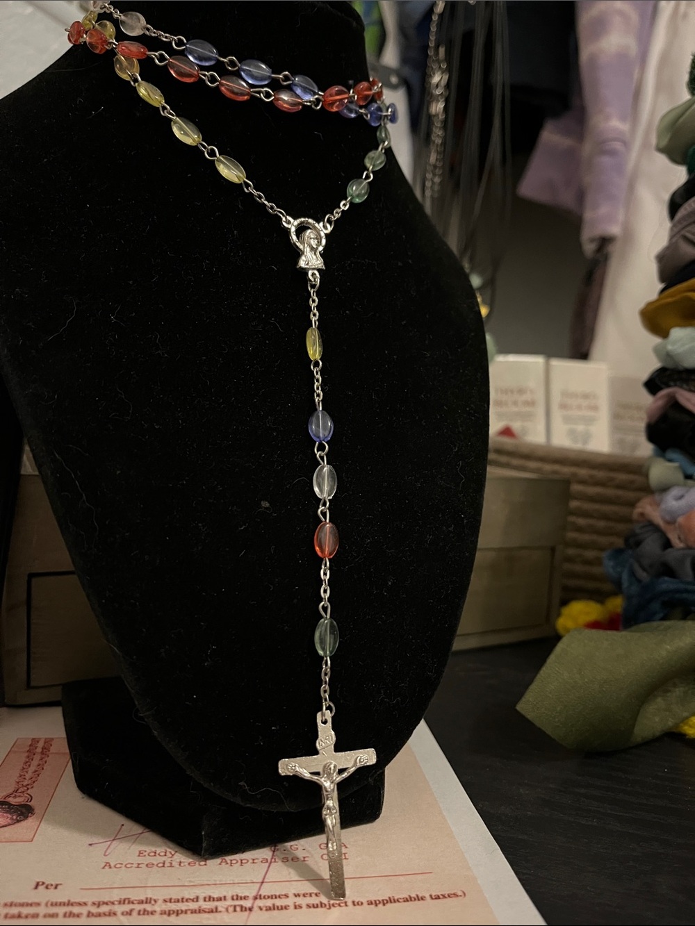 Multicolor Beaded Crucifix Rosary Necklace - Women Jewelry